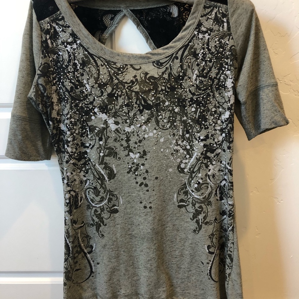 Green Top with Rhinestones and Black Lace!